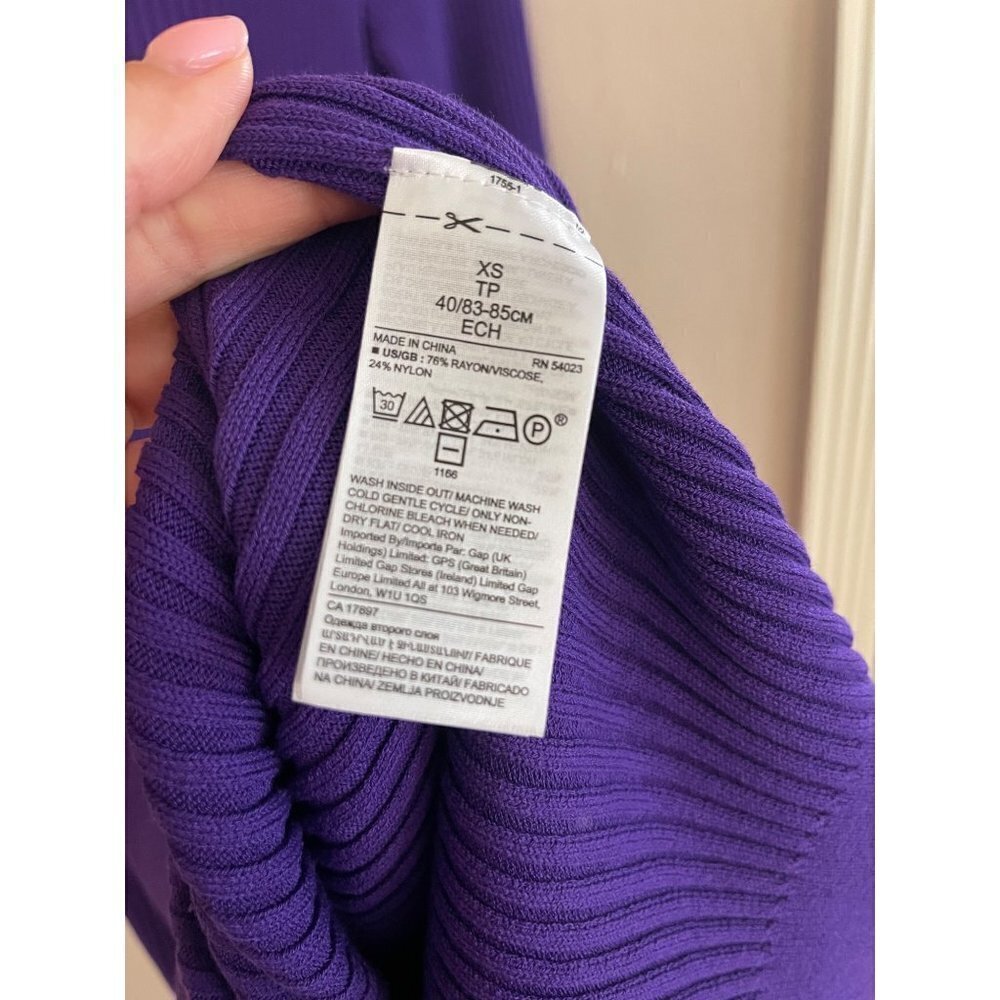 Banana Republic Ribbed Bodycon Long Sleeve Dress SZ XS Purple Stretch - Picture 10 of 12